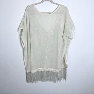 Victoria’s Secret Swim Coverup Dress Large White Shimmer Metallic Fringe Mesh